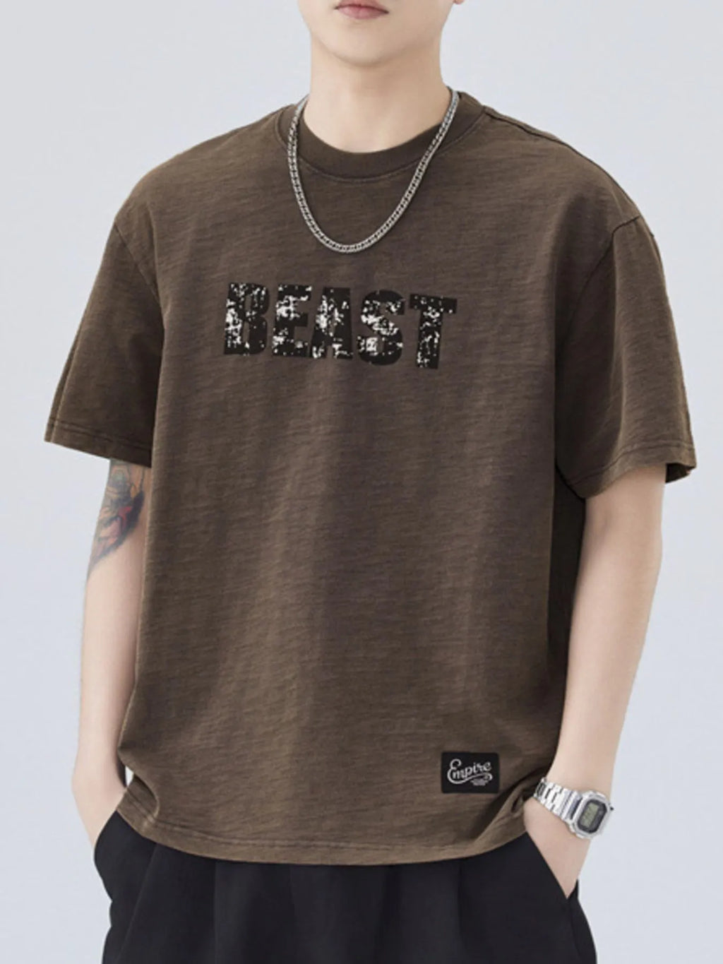 Men's Cotton T-Shirt Basic Style Round Neck Letter Graphic Short Sleeve Top Dark Gray 61c73882-7adc-43b6-bcf9-ac088898c057-Max-Origin Trendsi