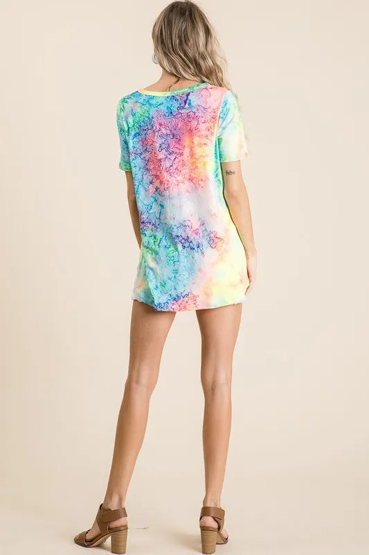BiBi Tie Dye Print Jersey V Neck Top 61cf81f123f64295b51989a6a463c08c-Max-Origin Trendsi