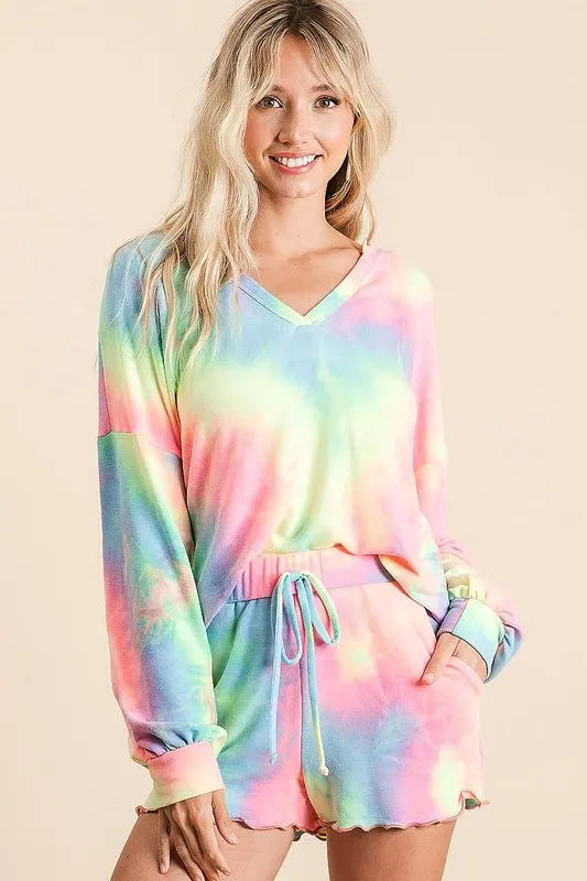 BiBi Set Cotton Tie Dye French Terry Top and Shorts Set Pastel Colorful PASTEL TIEDYE 61d059aeac89453ba058670afc634535-Max-Origin Trendsi