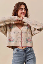 SO ME Womens Sweater Cardigan Floral Pattern Long Sleeve Button 61e829620e9e479dbd5c91b2c7732ca9-Max-Origin Trendsi