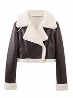 Women Faux Leather Cropped Jacket Collared Neck Long Sleeve Plush Lined 61ea7f48-52f9-4ad5-9f73-88c0c9e33297-Max Trendsi