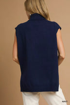 Umgee Women's Sweater Top Turtleneck Sleeveless High-Low Navy Ribbed 61fca3f7-223c-4a24-95bd-d63e1d952c54-Max-Origin Trendsi