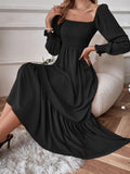 Smocked Tiered Long Sleeve Midi Dress