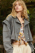 POL Cropped Denim Jacket Dark Gray with Removable Zipper Long Sleeves Dark Gray 620ebb30-19bb-49b9-aa37-885af9536c69-Max-Origin Trendsi