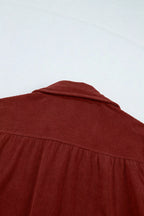 Macro shot of back yoke seam and dense soft texture of 100% polyester fabric