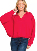 Zenana Sweatshirt Ruby Red French Terry Collared Exposed Seam Top RUBY 62582d9679a14ea0b9eac158382d0729-Max-Origin Trendsi