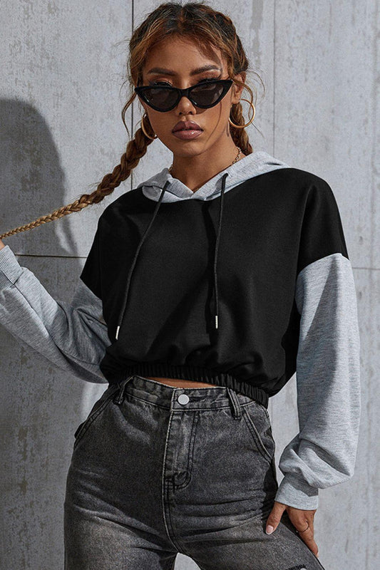 Perfee Cropped Hoodie Contrast Long Sleeve Hooded Sweatshirt