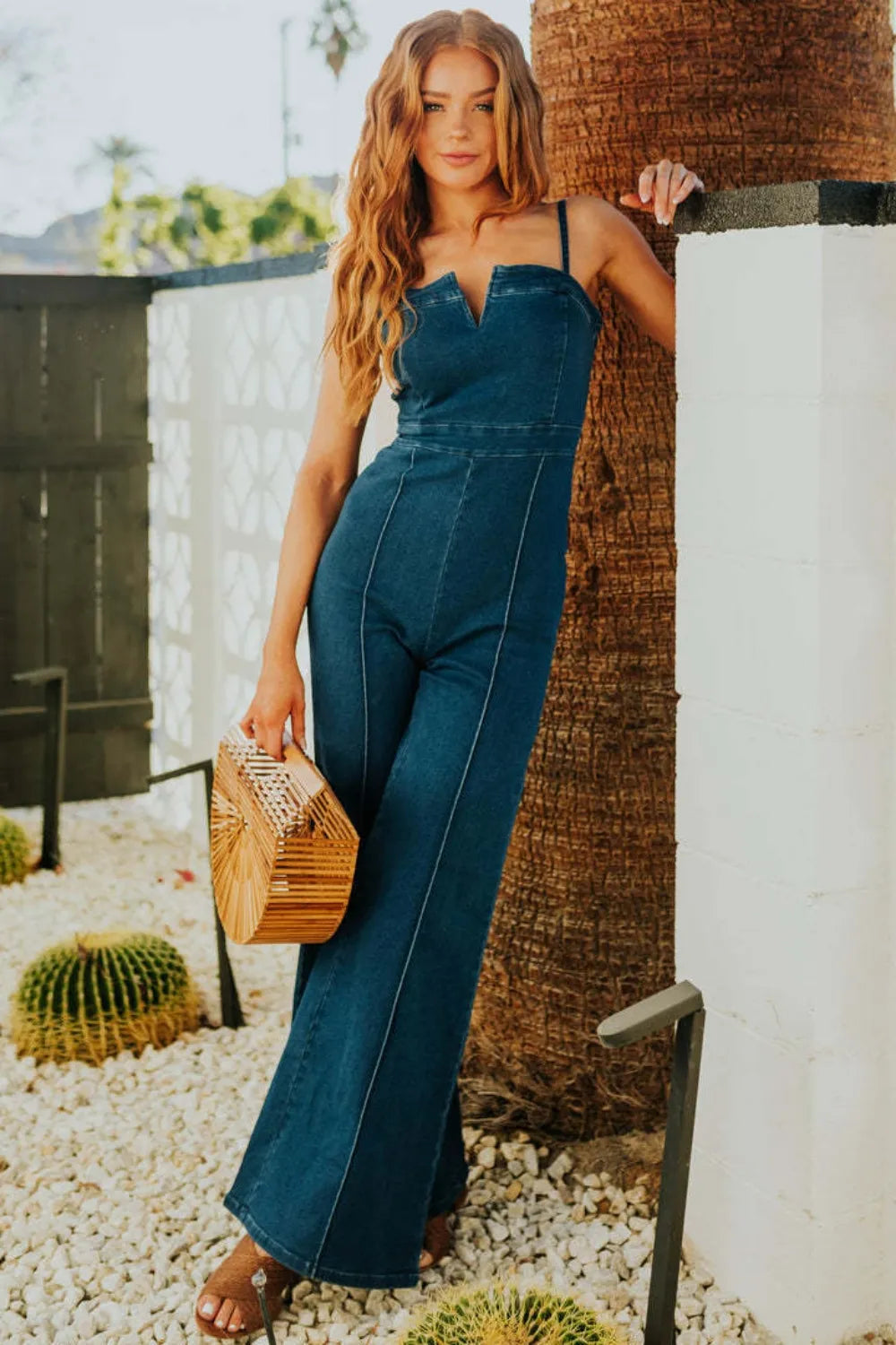 Denim Jumpsuit Spaghetti Strap Wide Leg Dark Washed Overall 6285a6b8-e151-4364-9b88-611b12637040-Max-Origin Trendsi