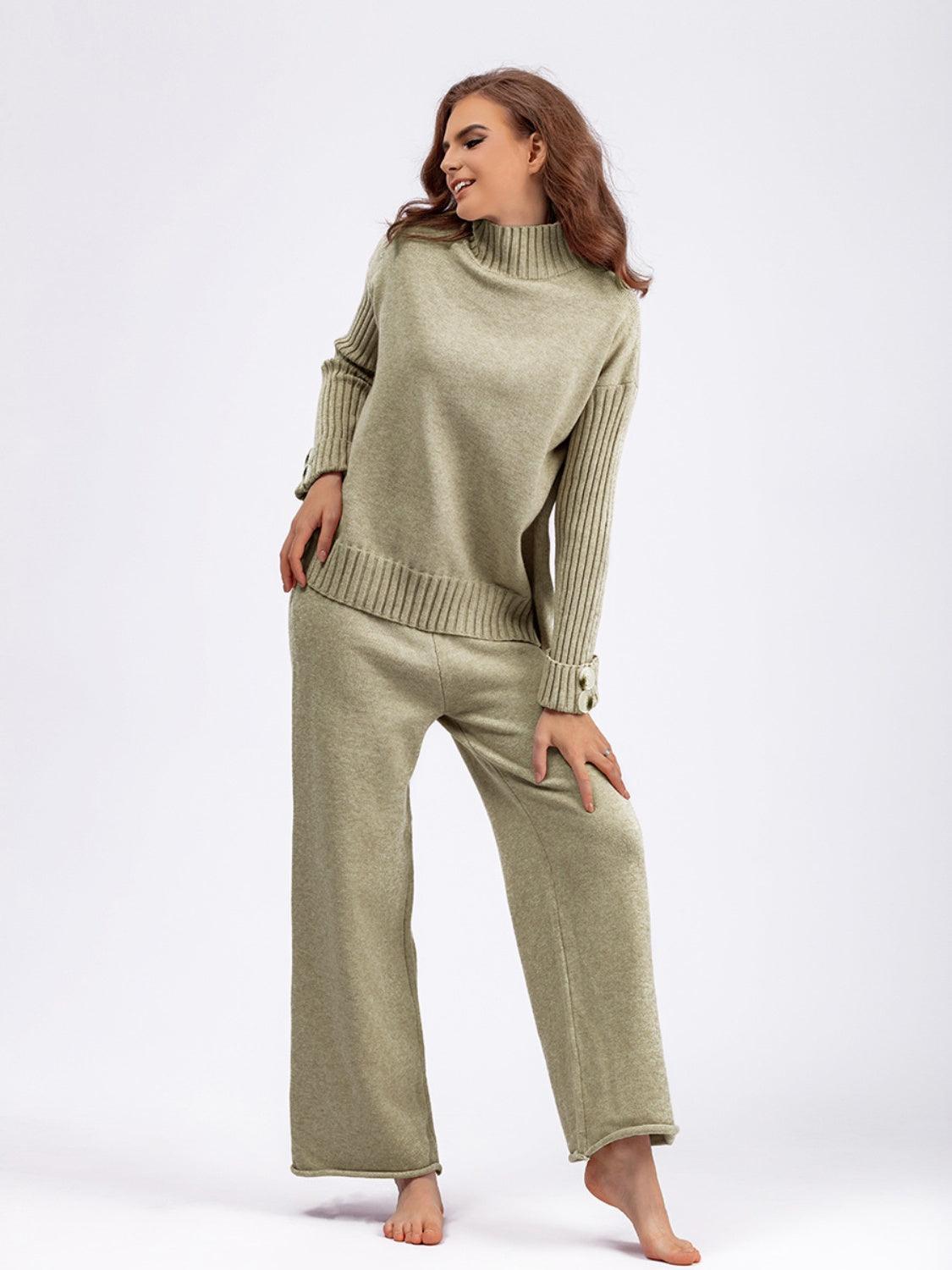 Basic Bae Turtleneck Sweater Set Long Sleeve Knit Top and Pants