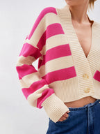 Women Cardigan Striped V Neck Button Down Long Sleeve Soft Acrylic Sweater 628a9d90-d4d3-4bf8-bc97-84054c42c40f-Max Trendsi