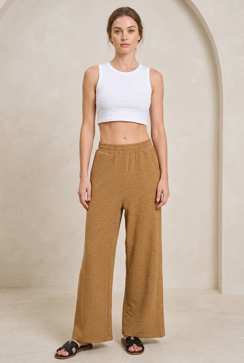 Zenana Women's Deep Camel Cotton-Blend Wide-Leg Pants