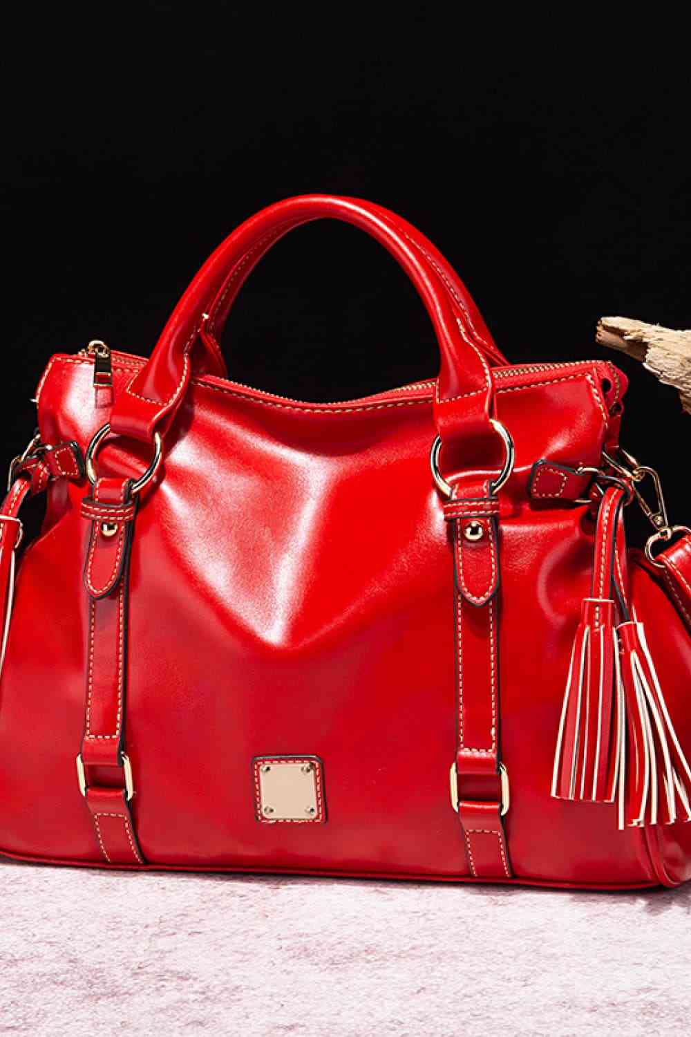 Large Tote Handbags Mehgan Women's PU Leather Zipper with Stylish Tassels Red One Size 62907526418e4ffcb00937ad749f410d-Min Trendsi
