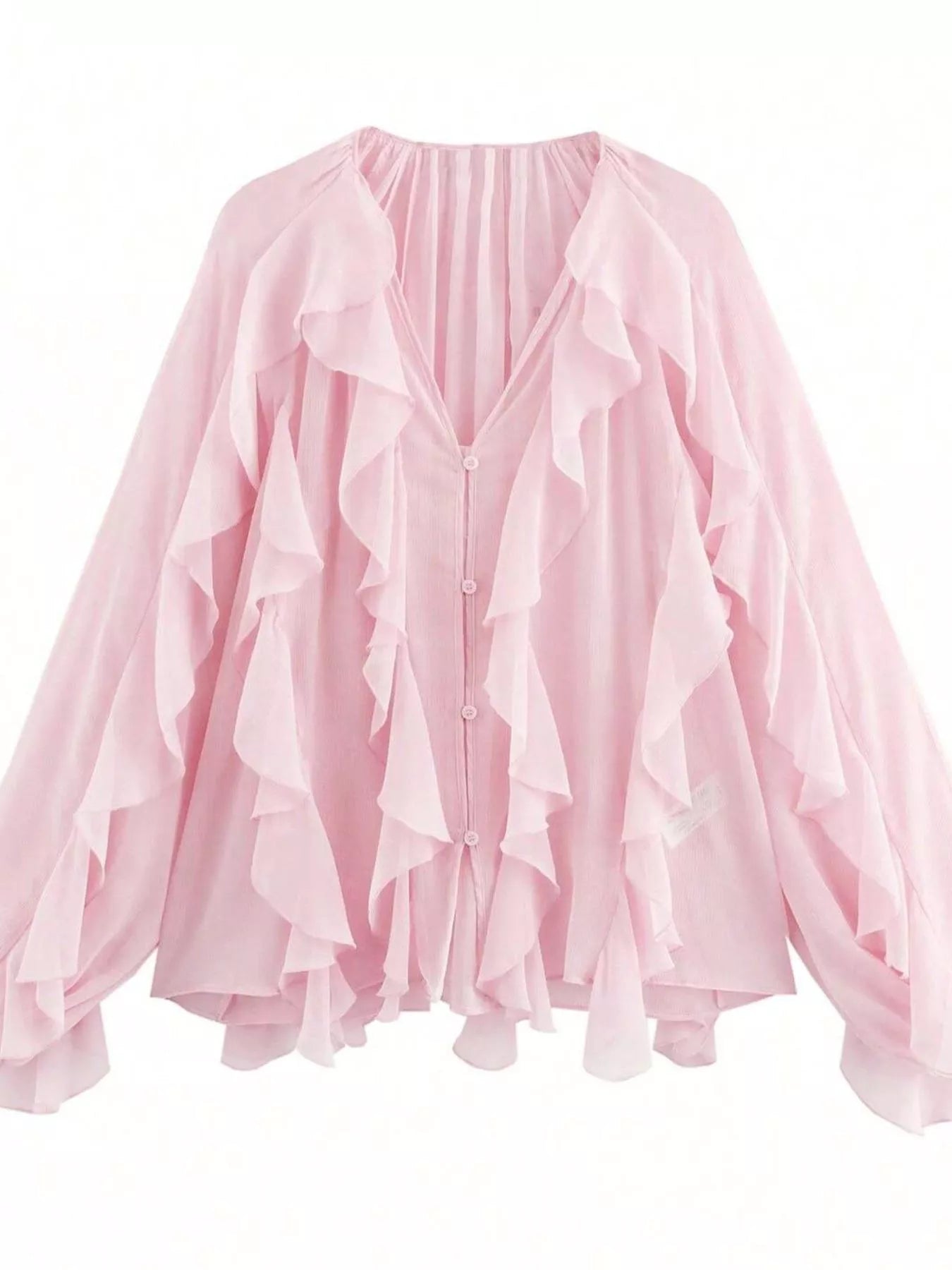 Womens Blouse Ruffled Layered Sheer Long Sleeve Top 62953eb3-60a8-4620-b0f6-0520068ca8f8-Max-Origin Trendsi