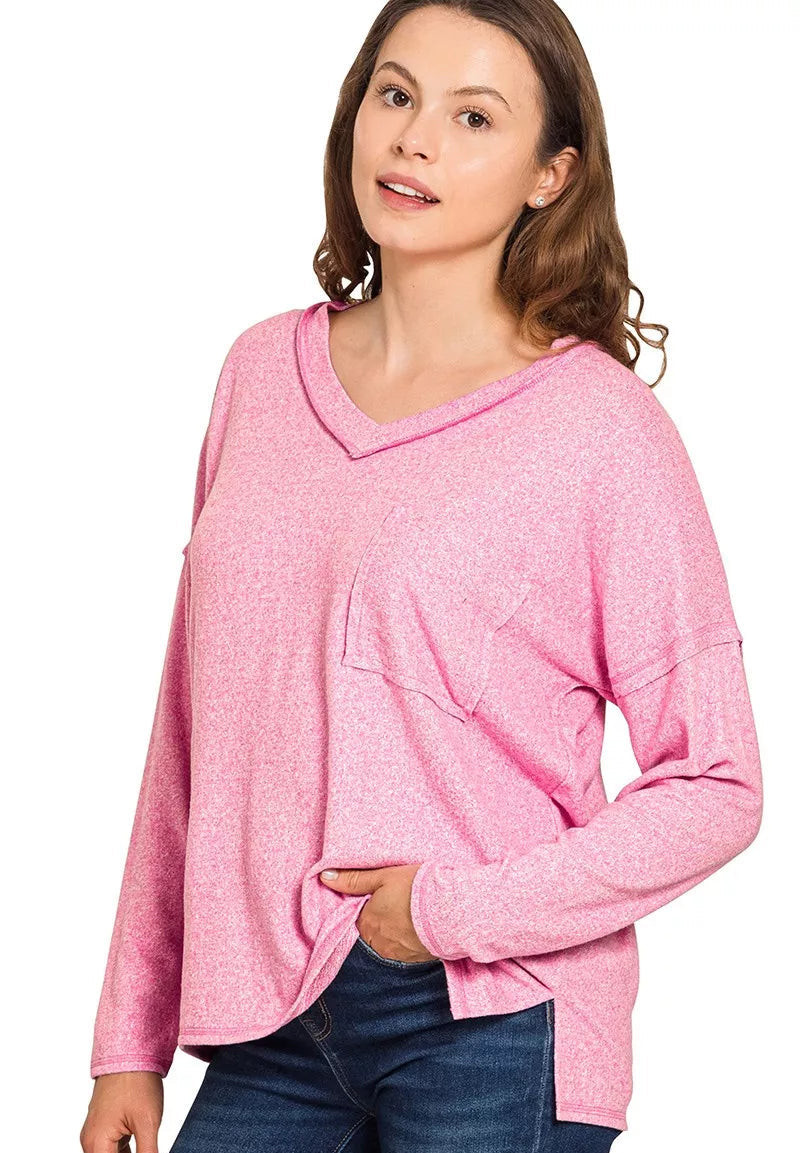 Zenana Soft Melange Hacci Exposed Seam Coin Pocket Tee CANDY PINK 62a215ca512b4e3ba04dc25cdc9c70fd-Max-Origin Trendsi