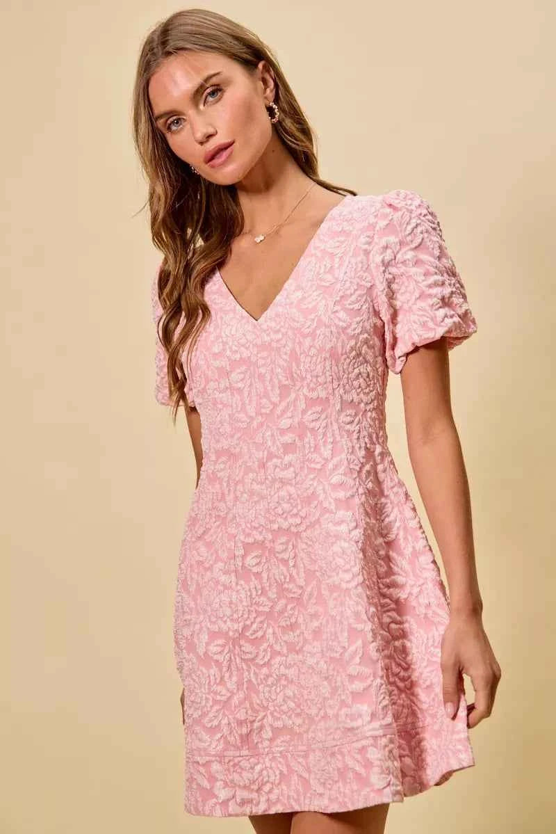 SO ME Mini Dress Floral Jacquard Blush Pink Fit And Flare Daily 62b1dc859ed84c218325af5f28874ee0-Max-Origin Trendsi