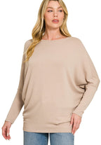 Zenana Hacci Dolman Sleeve Boat Neck Top