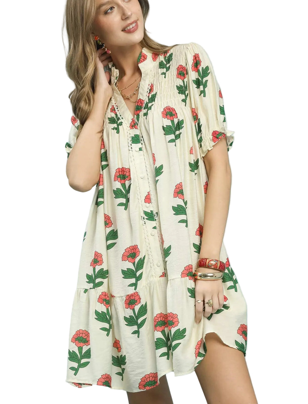 Umgee Floral Print Babydoll Dress