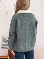Women's Cardigan Zip-Up Contrast Collar Soft Acrylic Knit Sweater 62d613fb9fe045ebbe1c90edeece6f08-Max-Origin Trendsi