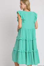 Umgee Midi Dress Ruffle Layered Emerald Tiered V neck Short Sleeve 62d8b11e-410d-49f4-8232-12f23ae0d27d-Max Trendsi