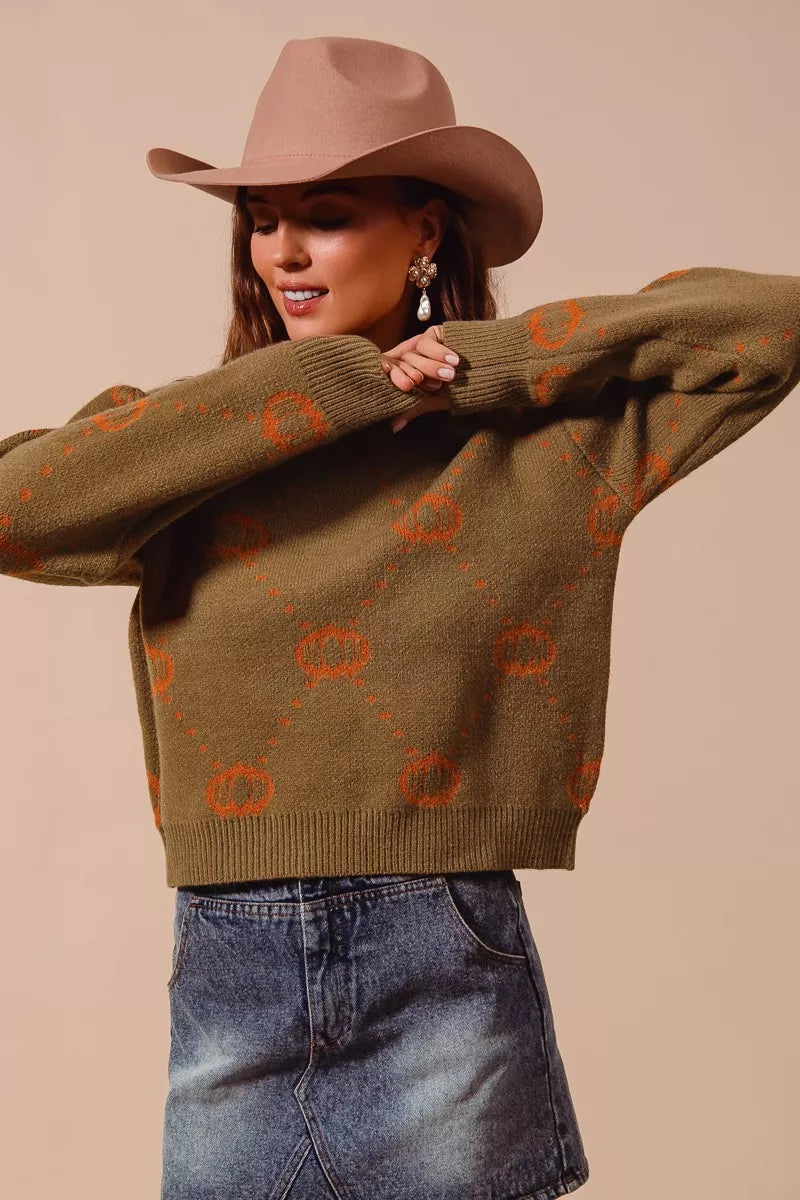 SO ME Women's Sweater Pumpkin Rhombus Halloween Thanksgiving Pullover 62da7153-deab-4acf-9dae-fc73769feb9b-Max-Origin Trendsi