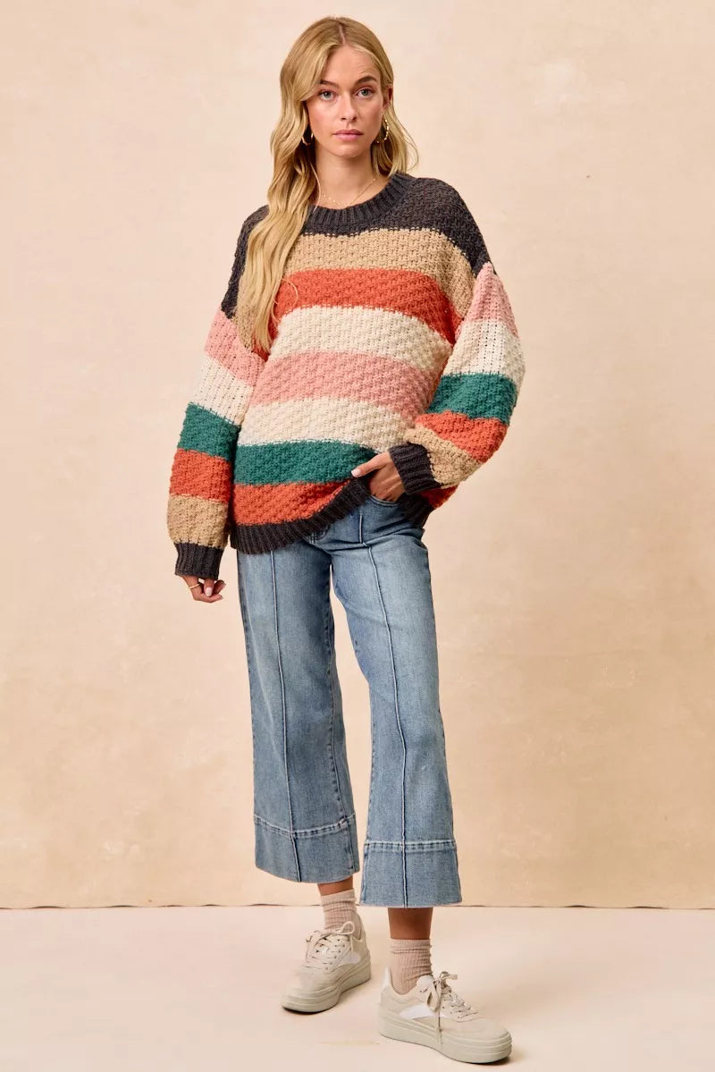 BiBi Womens Sweater Stripes Color Block Chunky Knit Oversized 62def31ed8754055b32126c78b4d4668-Max-Origin Trendsi