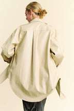 Davi & Dani Jacket Faux Leather Beige Button Up with Chest Pockets 62ee030d-cc9e-411c-b439-9f907f997178-Max Trendsi