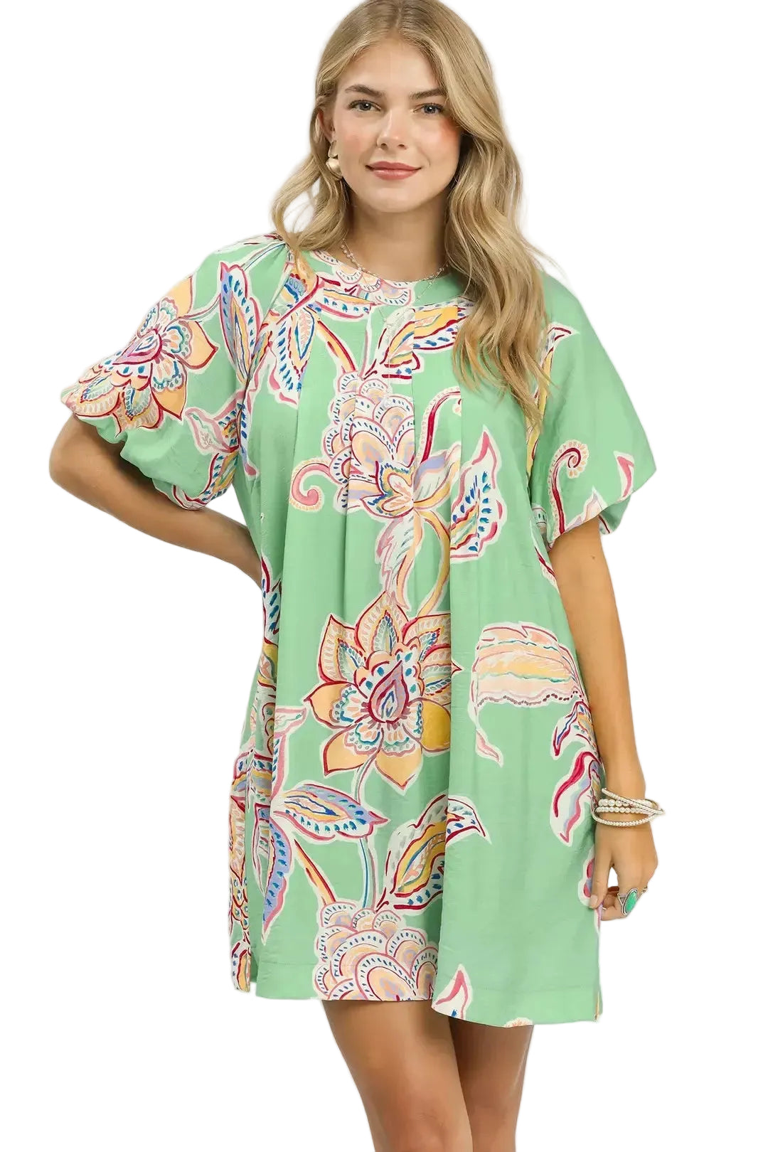 Umgee Boho Floral Print Mini Dress with Pockets