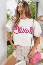 BiBi Ivory Hairy Sweater Texas Metallic Letter Embroidered Short Puff Sleeve IVORY 63013715-1362-42e6-a02d-76b264fc2514-Max-Origin Trendsi