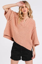Mittoshop Sweater Side Slit Notched Drop Shoulder Rosewood Short Sleeve 630c8081-892f-4369-b3b5-d92b4affacd8-Max Trendsi