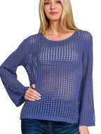 Zenana Hollow-Out Long Sleeve Sweater with Open Knit Design