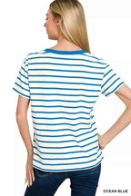 Zenana Striped V-Neck Short Sleeve T-Shirt
