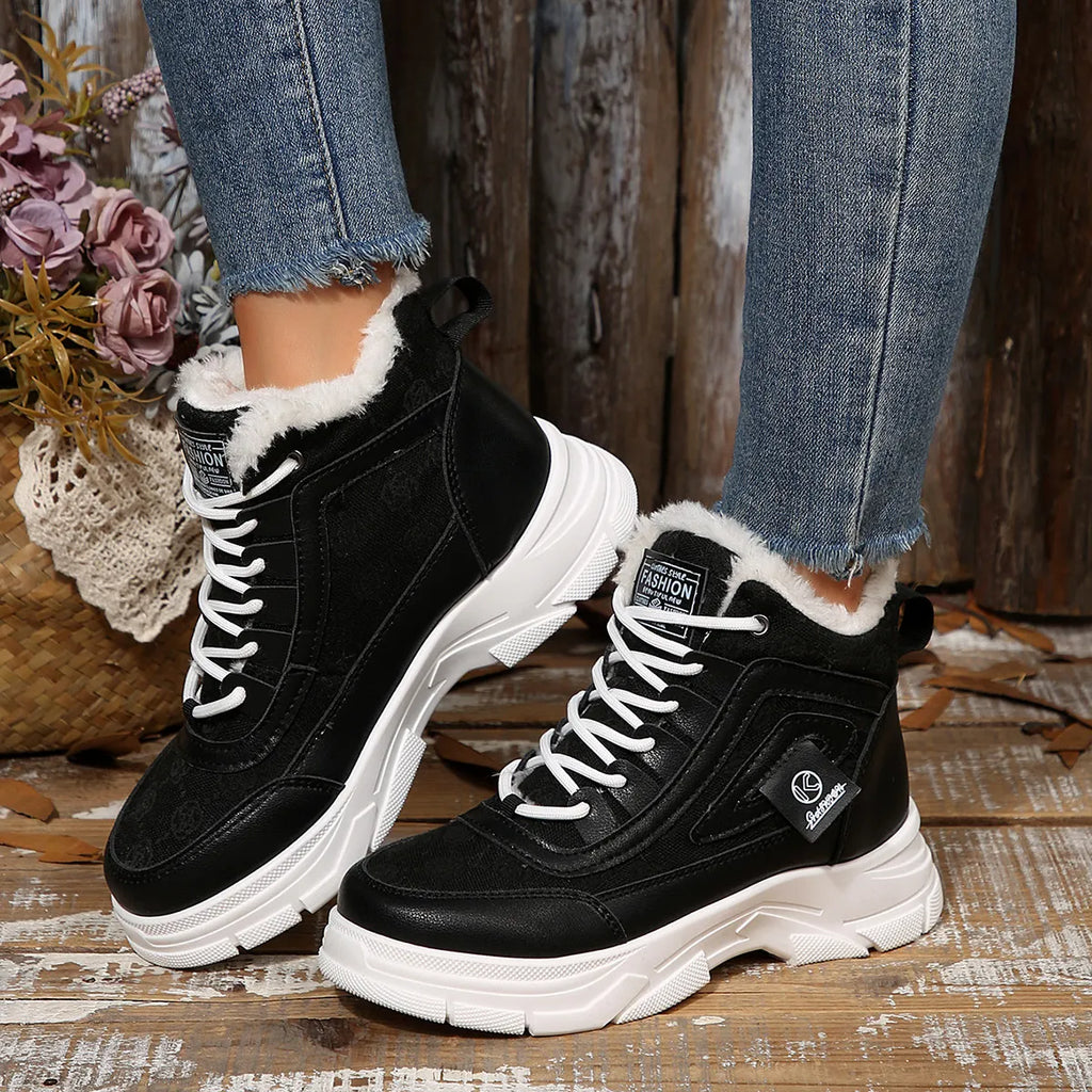 Women's Sneaker Boots High-Top Platform Chunky with Lace-Up Fluff Shoes 63523ee6a10a44d6931e4352a607c268-Max-Origin Trendsi