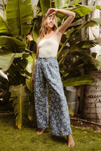 BiBi Jeans Blue Floral Texture Wide Leg High Waisted Pocketed Pants 635412c75efe4c48b8b78241f40bbd94-Max-Origin Trendsi