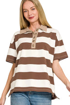 Zenana Striped Collared Polo Shirt
