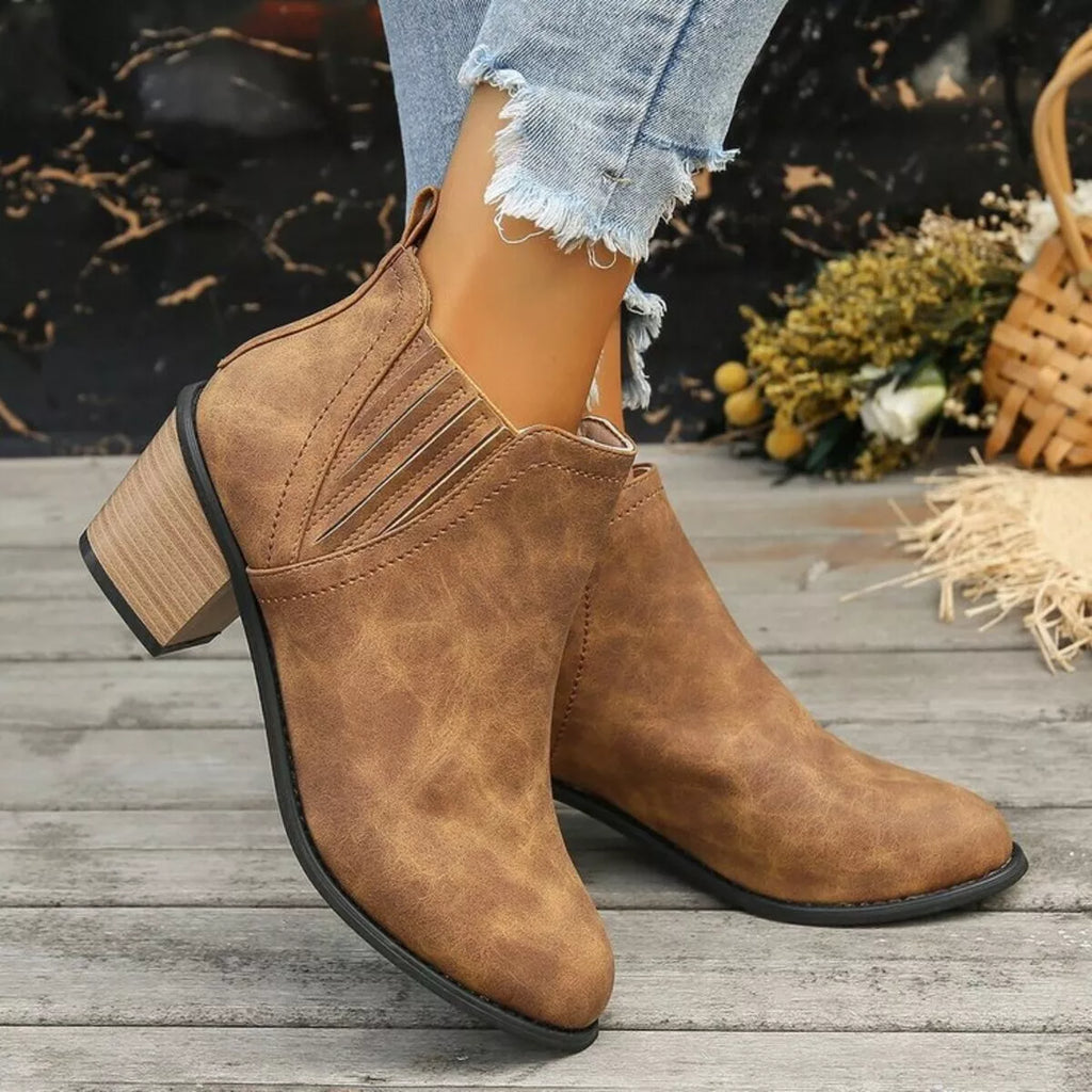 Women's Ankle Boots Pu Leather Point Toe Block Mid Heels Shoes 636134058daa4d52908b0adffffc5c07-Max-Origin Trendsi