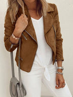 Women's Jacket Faux Suede Zip Up Long Sleeve Outwear Khaki 63635ab4-6573-4de8-b455-239ef42be63f-Max-Origin Trendsi
