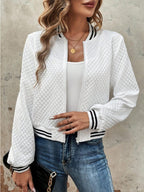 Textured Jacket Zip Up Long Sleeve Outwear 63676bc6-3fd6-4338-9dbe-6713f332927b-Max Trendsi