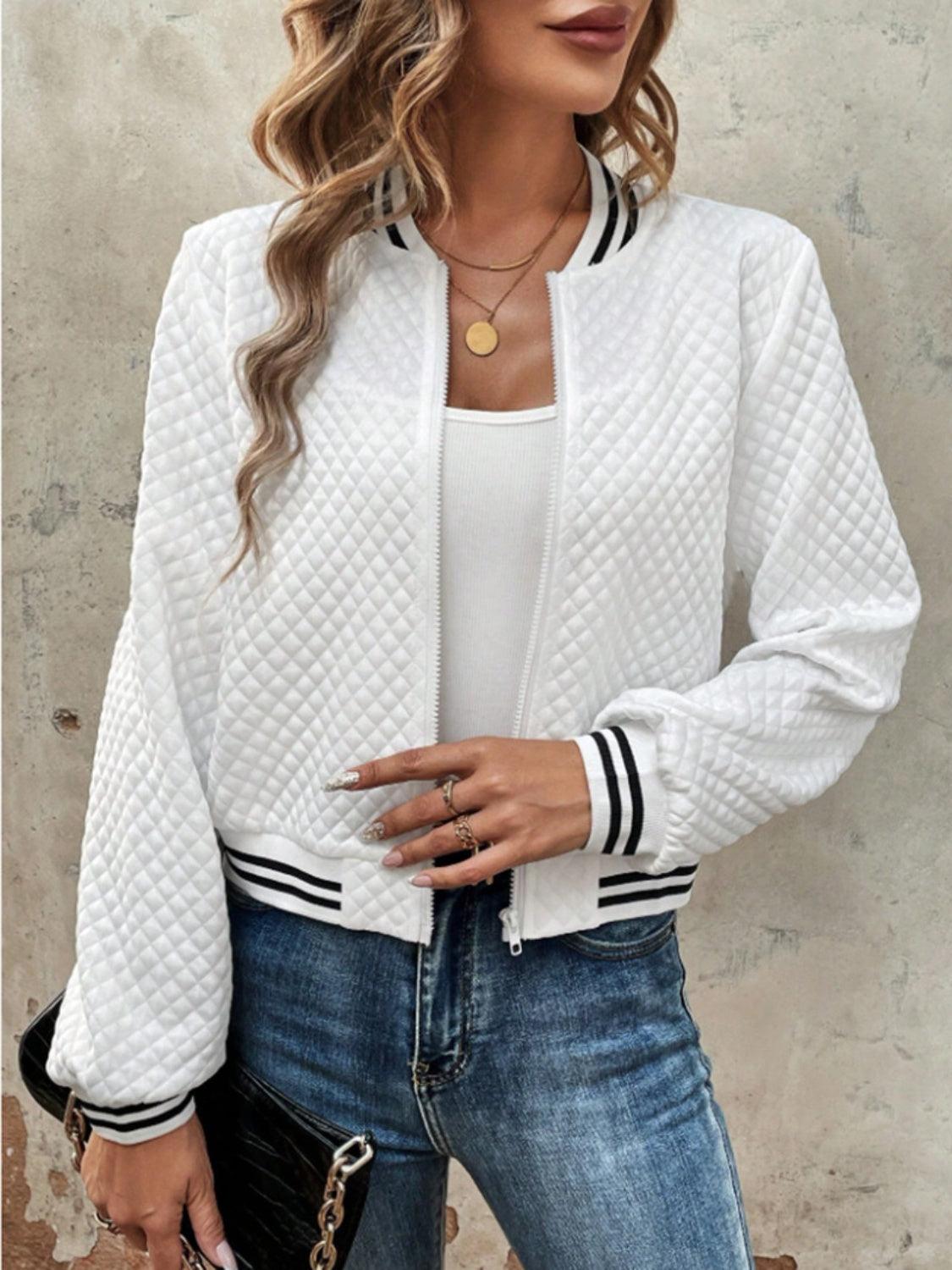 Textured Jacket Zip Up Long Sleeve Outwear