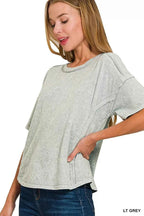 Zenana Activewear Set Halo Snow Washed Light Gray Short Sleeve Tee and Shorts 638a700af3bf4188a95f0d8d0b0d1fb8-Max-Origin Trendsi