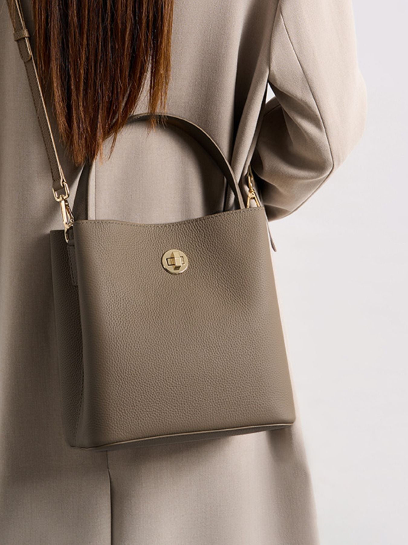 Leather Bucket Crossbody Bag