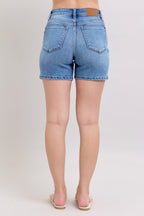 Judy Blue Denim Shorts 2 Buttons with Pockets Medium Wash Plus Sizes 63a5e2ef-d0d0-4680-b222-27f5b1cac52e-Max Trendsi