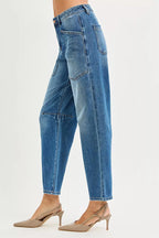 RISEN Womens Barrel Jeans 4 Way Stretch Mid Rise with Patch Pocket 63d69576b4864801a0502d888a74fed6-Max-Origin Trendsi