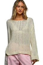 POL Round Neck Long Sleeve Open Weave Sweater