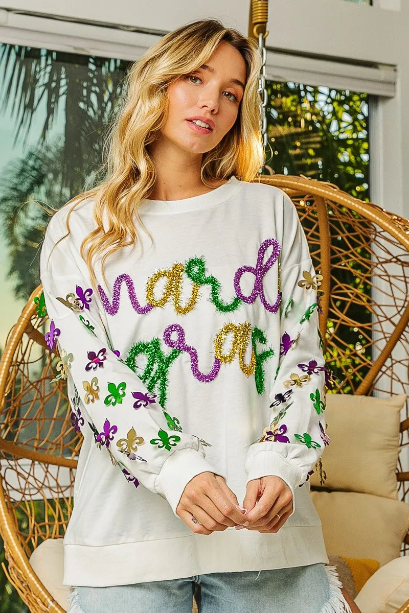 BiBi Womens Pullover Off White Fleur De Lis Sleeve Mardi Gras 63fc55fba14d492fa8402c0d6d9bc1fc-Max-Origin Trendsi