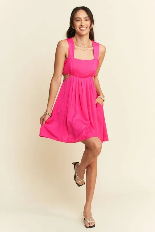 Davi & Dani Mini Dress Hot Pink Washed Satin Cutout Skirt Wide Straps 640a447562124eb29a5f668ca64f972f-Max-Origin Trendsi