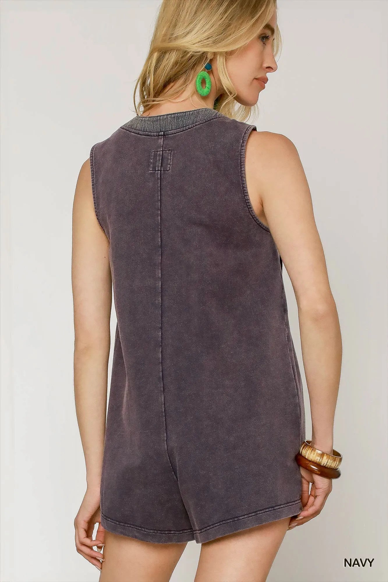 Umgee Romper Navy V Neck Lace-Up Tie Front Sleeveless Jumpsuit 64206227-ead1-46af-bd9e-89fdcdbe3912-Max-Origin Trendsi