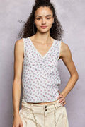 POL Floral V-Neck Tank Top Pure Water Ruched with Lace Detail Sleevless PURE WATER 64219d06-837e-4503-9235-e749519a511d-Max-Origin Trendsi