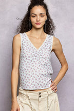 POL Floral V-Neck Tank Top Pure Water Ruched with Lace Detail Sleevless PURE WATER 64219d06-837e-4503-9235-e749519a511d-Max-Origin Trendsi