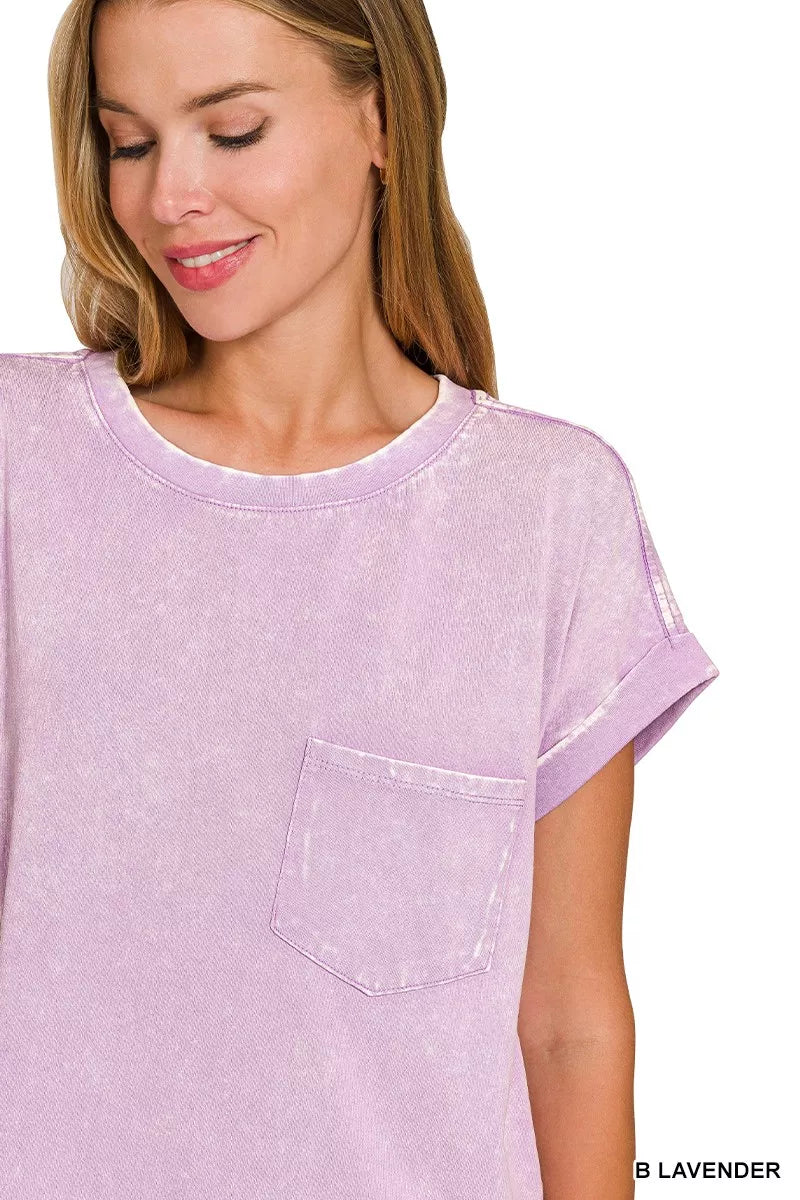 Zenana Premium T-Shirt Dress Cotton Lavender Washed Short Sleeve with Pocket 642566d2139a4d868d3a4575470b9fd2-Max-Origin Trendsi