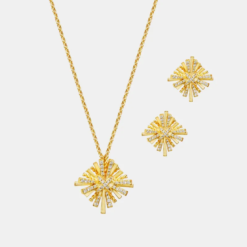 Jewelry Set Necklace and Earrings Zircon Gold Starburst Gold-Plated Gold One Size 6433dbaa-e318-4767-826f-e4fc4636d3fe-Max Trendsi